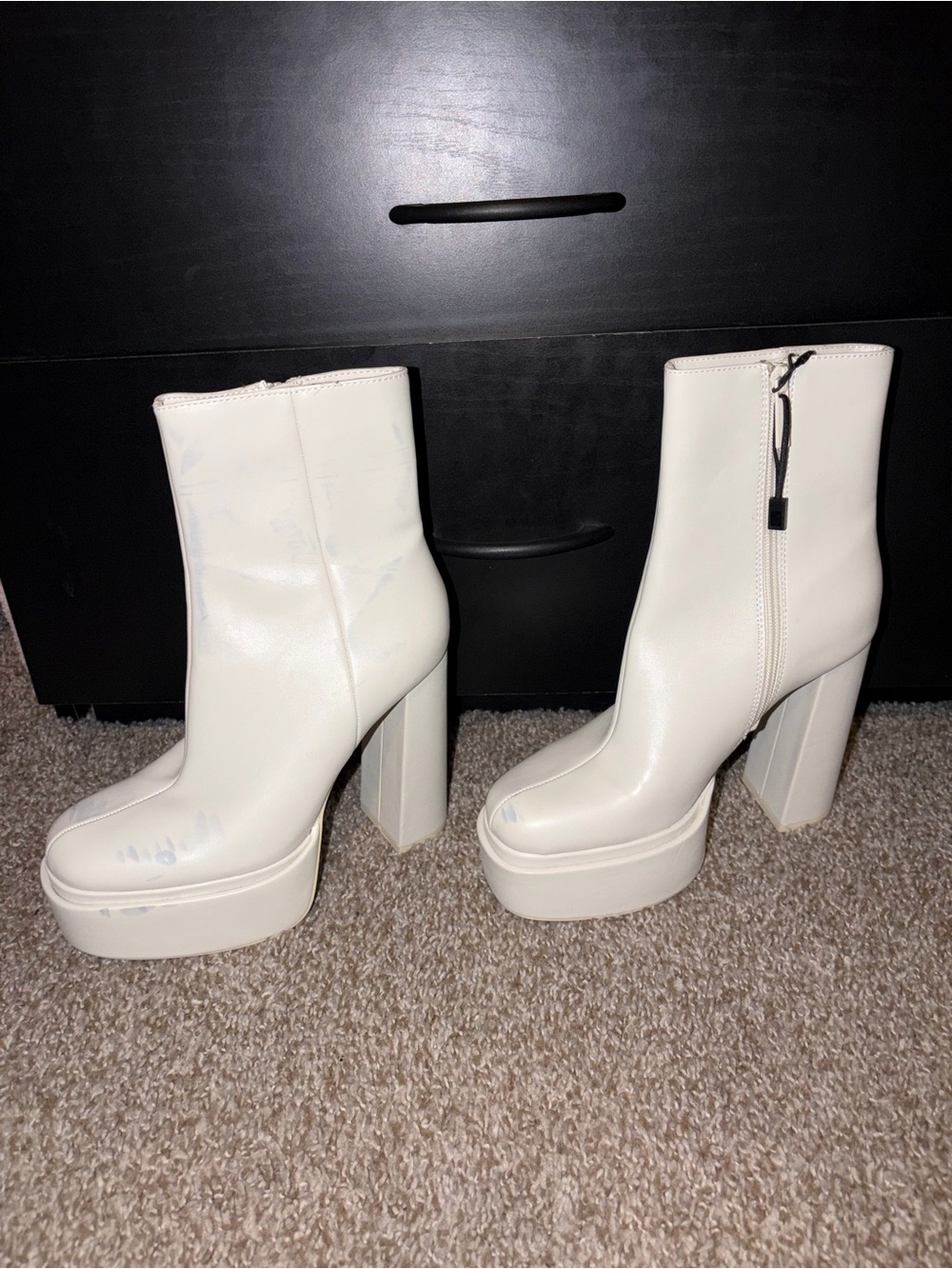 Womens White Platform Block Heel Ankle Boots